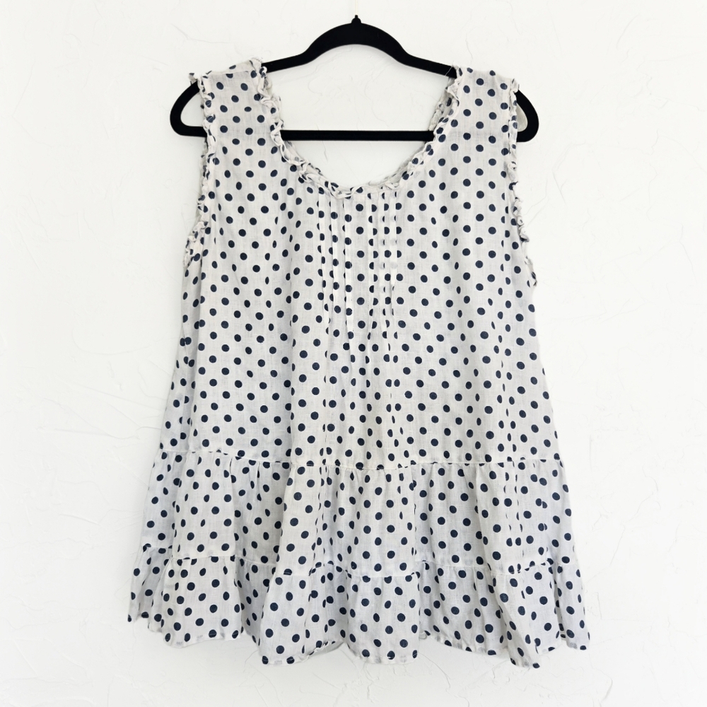 Hearts Desire Linen Polka Dot White Blue Top